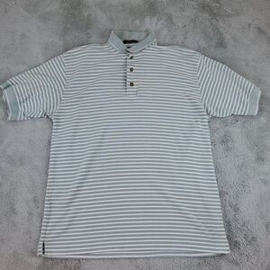 Greg Norman Mens Shirt Sz L Play Dry Golf Polo Green Striped Moisture Wicking‎